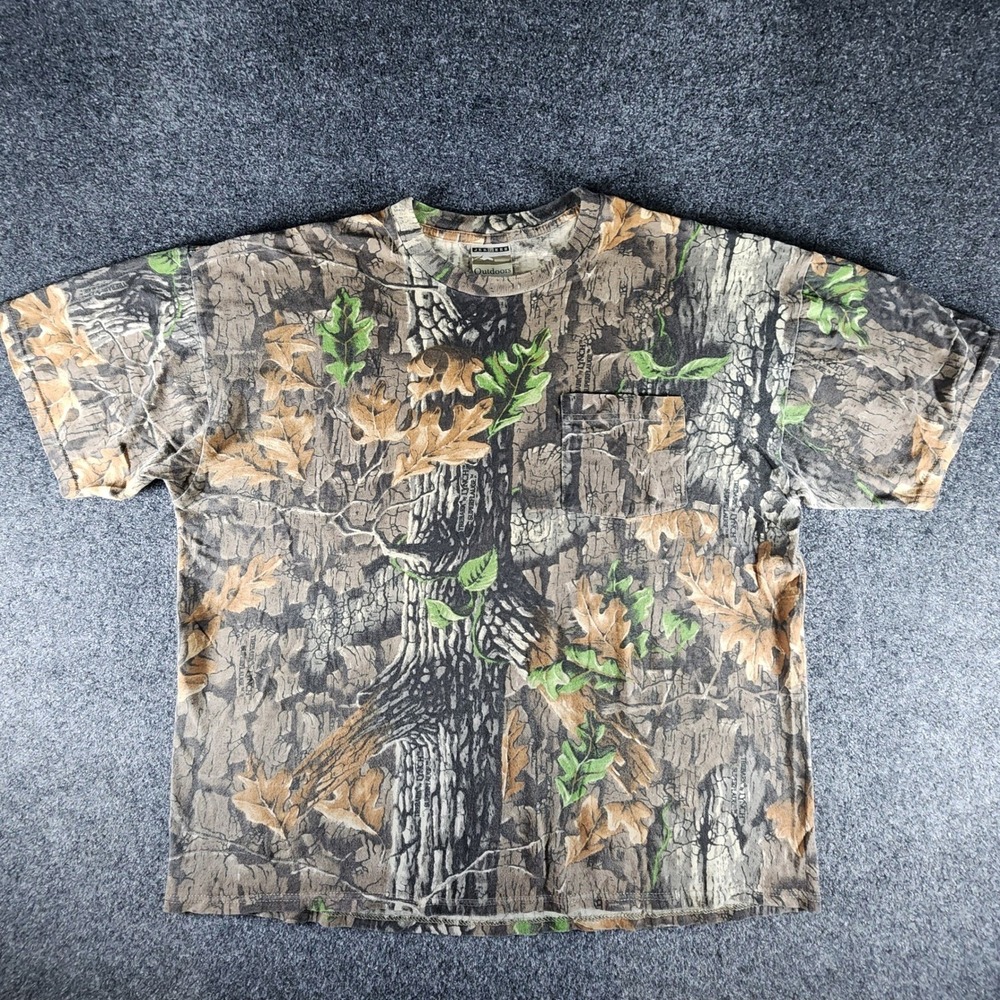 VTG Jerzees Outdoors Mens L Camo Pocket T-Shirt Trebark‎ Lynch Superflage Cotton